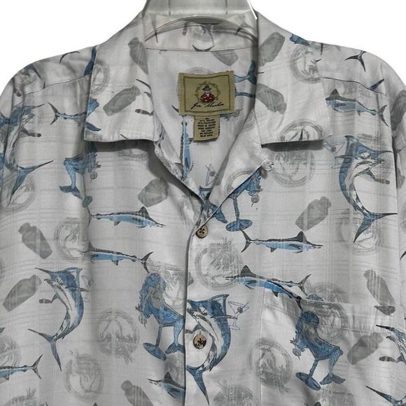 Joe Marlin Shirt Mens XL Gray Blue Marlin Mermaid Print Short Sleeve Button Down - Picture 4 of 14